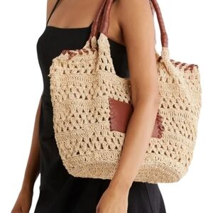 BCBG Generation Tan and Brown Raffia Tote Bag NEW